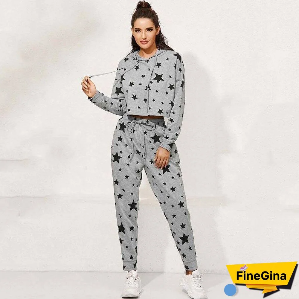 Autumn Tracksuit Women Sets Star Winter Warm Two Piece Set Women Sweat Suits 2 Piece Outfit Tracksuit For Women