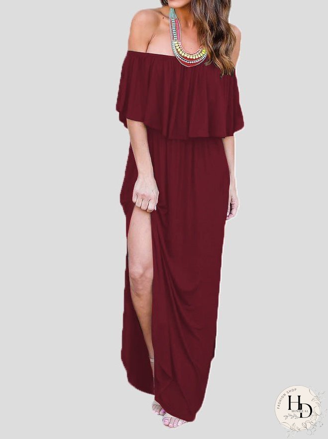 Dresses One-Shoulder Ruffled Pocket Slit Dress for Women