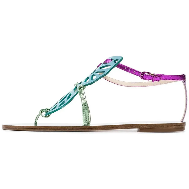 Cyan and Purple Butterfly Flat Sandals Vdcoo