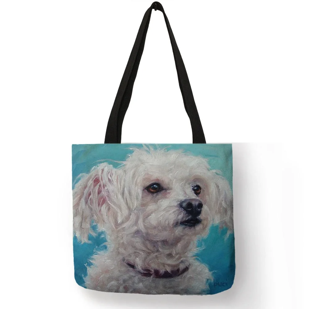 Poodle Dog Art Portrait Printing Shoulder Bag Practical Daily Office Handbags For Women Lady Reusable Shopping Diaper Bags