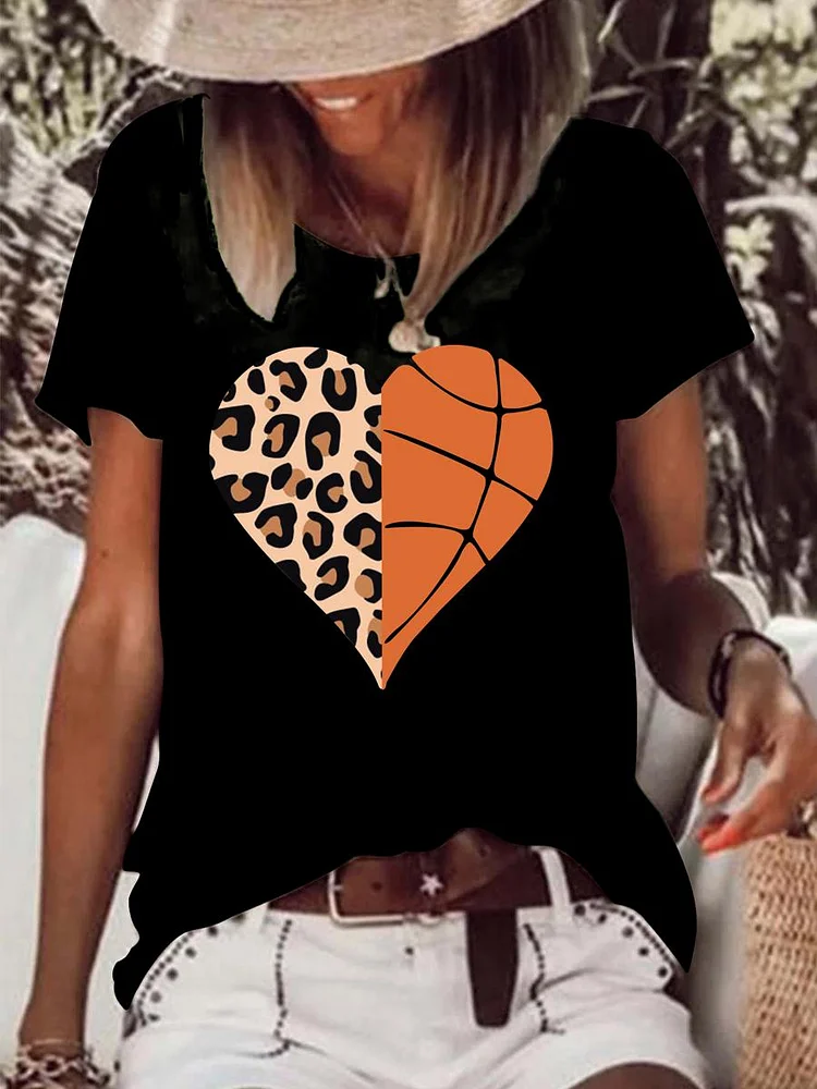 Basketball love heart Raw Hem Tee-Annaletters