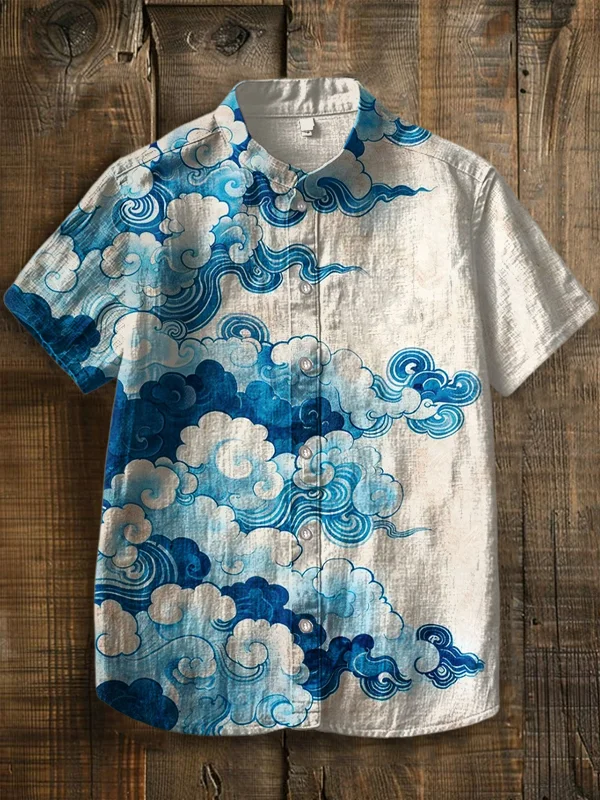 Men's Ukiyo-e Clouds Art Print Short Sleeve Shirt