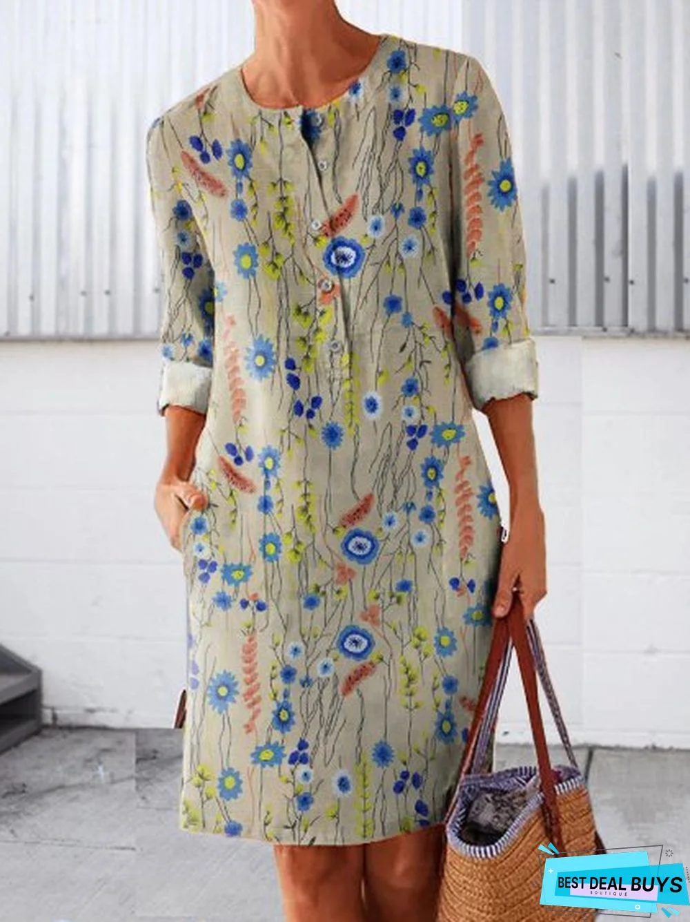 Cotton Floral Long Sleeve Weaving Dress