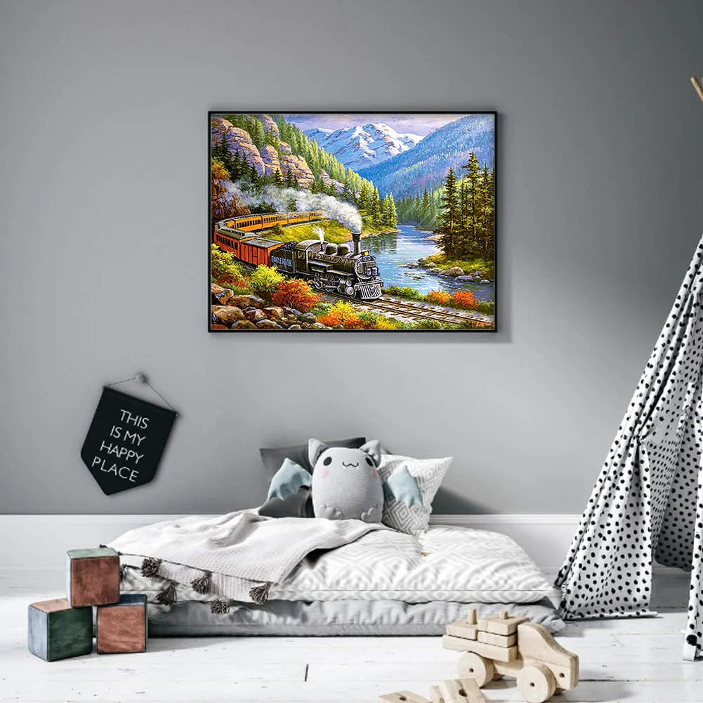 Full Embroidery cotton Thread (11CT) (Printed) Train Cross Stitch Artwork