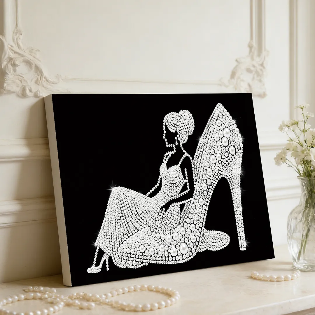 DIY Girl In High Heels Pearl Painting Art Kits with Frame 7.87x11.81in Pearl Gem Paintings Picture Arts Craft for Adults Beginners Home Wall Decor