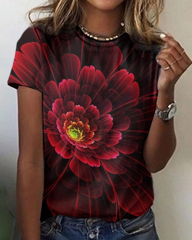Casual Crew Neck Short Sleeve Printed T-Shirt