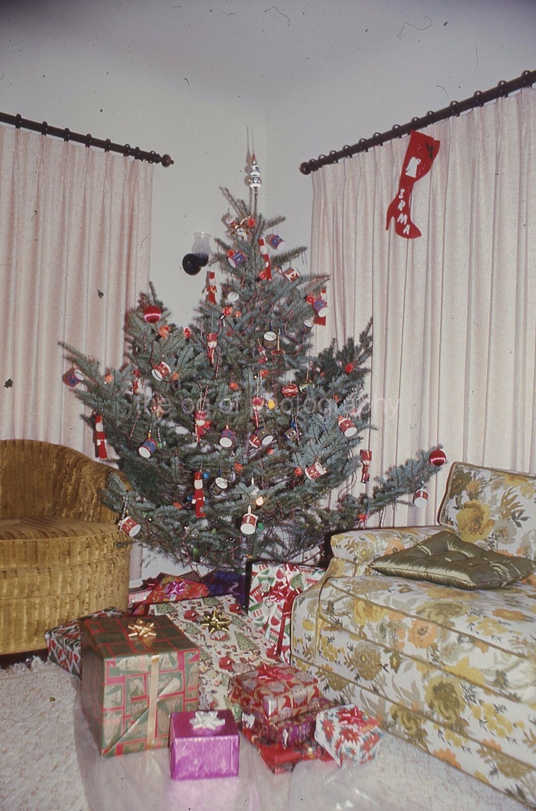 Vintage CHRISTMAS TREE 35mm FOUND SLIDE TransparencyPhoto Poster painting 4 P