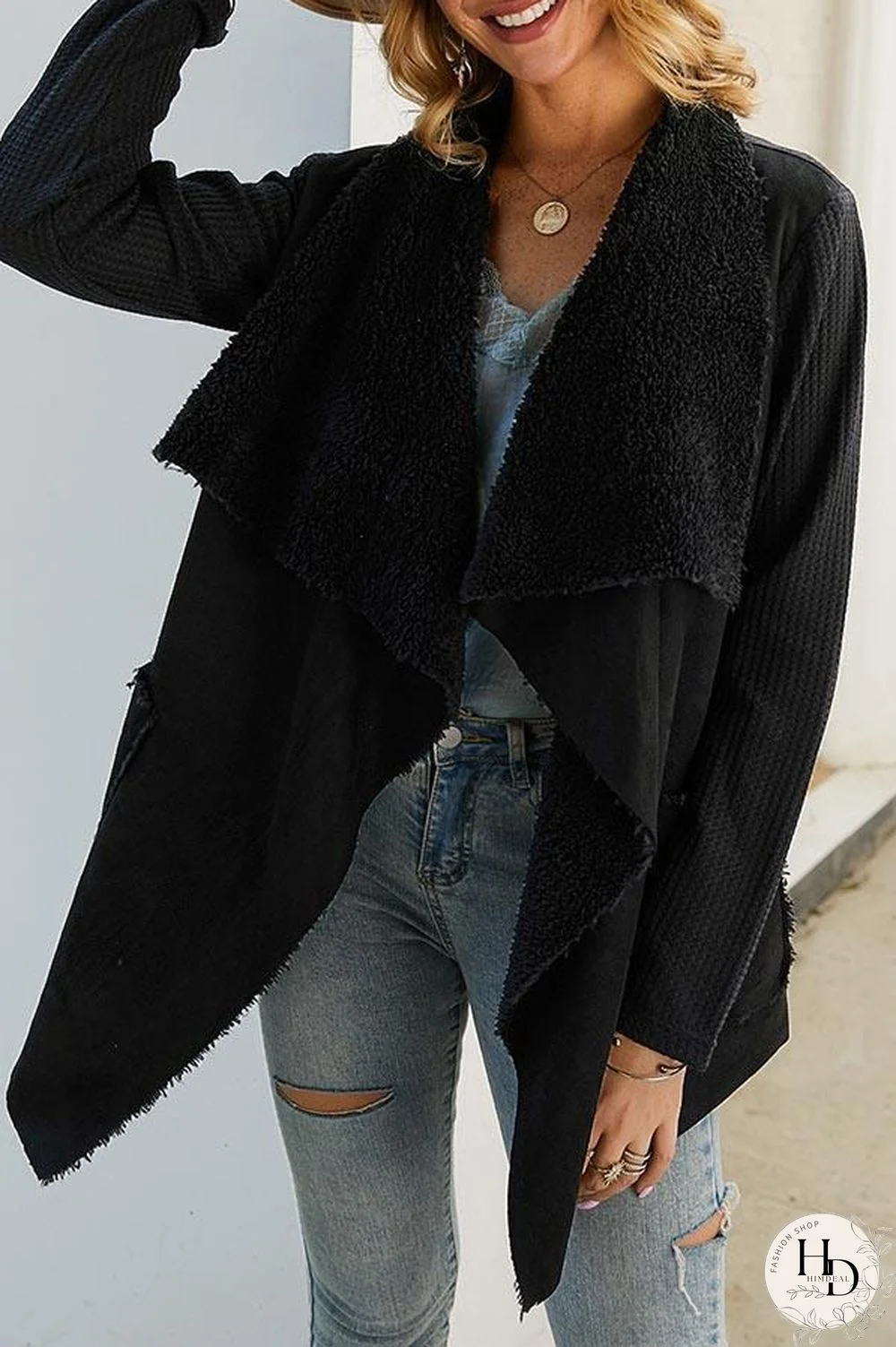 Solid Plush Irregular Coat