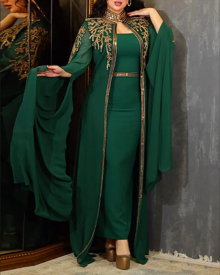 Women's Shawl Cardigan Embroidered Dress