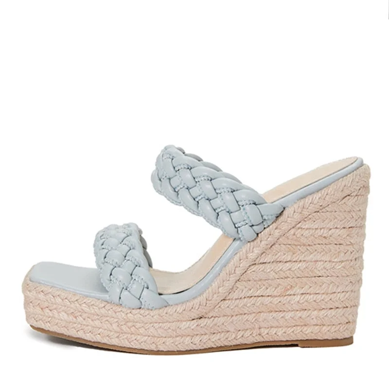 2022 New Wedges Shoes For Women Slippers Fashion Handmade Straw Rope Weave Thick Bottom Platform High Heels Sexy Golden Sandals