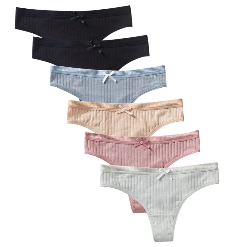 6 Pcs Women G-String Panties Underwear Fashion Thong Sexy Cotton Skin-Friendly Ladies Soft Low Rise Lingerie Solid Underpants
