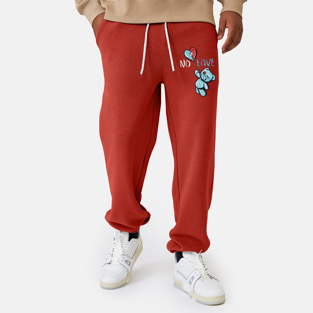 Street style contrast stitching bear print casual trousers