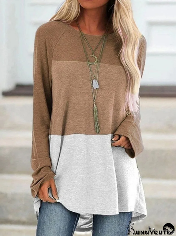 Women's Stitching Solid Color Scoop Neck Long Sleeve Top