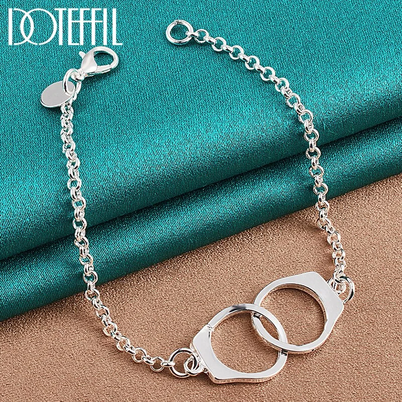 925 Sterling Silver Double Round Circle Bracelet Chain For Women Man Jewelry