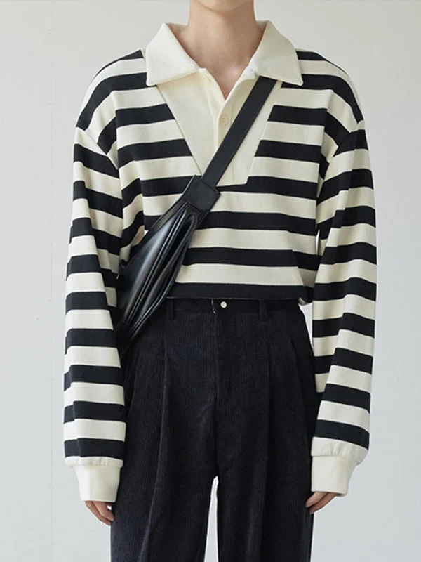 Aonga - Mens Striped Pattern Long Sleeve POLO Shirt