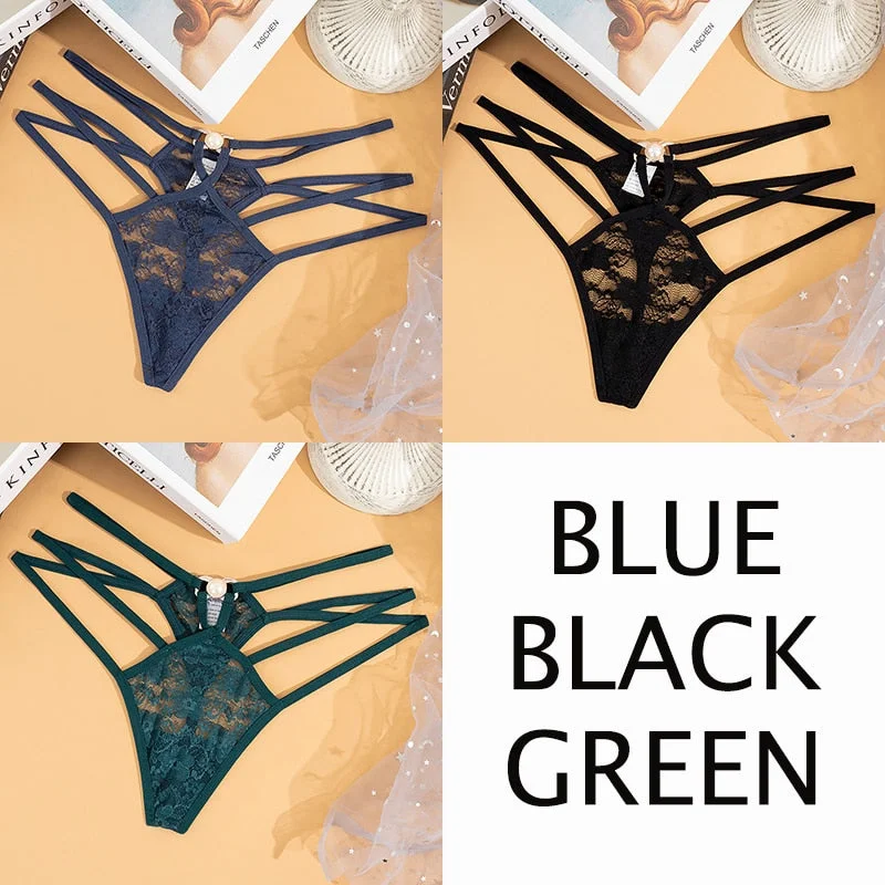 Sexy Lace Floral Thong Women  Seamless Panties Perspective Thongs Ladies Underwear Female Low Rise Cross Strap G-string