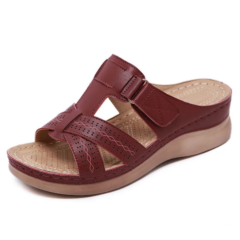 women's Summer sandals Wedges PU Leather Hook loop Sewing Female Roman Sandal for Ladies shoe Retro Sandalias Big size 41-44