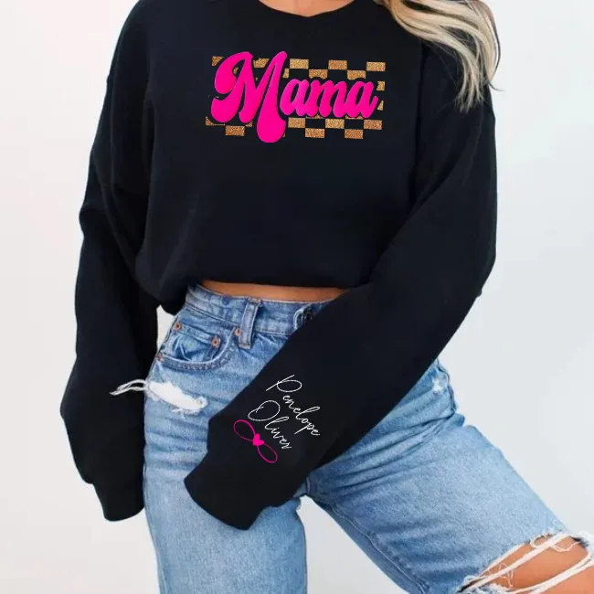 Personalized Custom Puff Glitter Mama Sweatshirt with Kids Names Mother's Day Gift