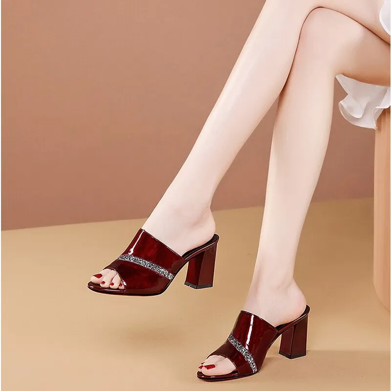 Qengg New Color Matching Sandals and Slippers Women Thick Heel Outer Wear Summer Fashion Fish Mouth High-heeled Women's Shoes
