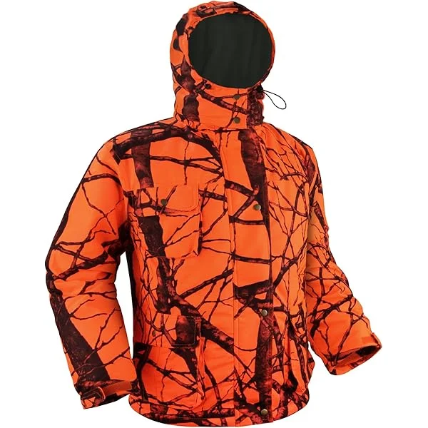 GUGULUZA Hunting Jacket with Fleece Lining, Water Resistant Hunting Coat for Men, Silent Deer Hunting Parka Upland Jackets XX-Large Orange