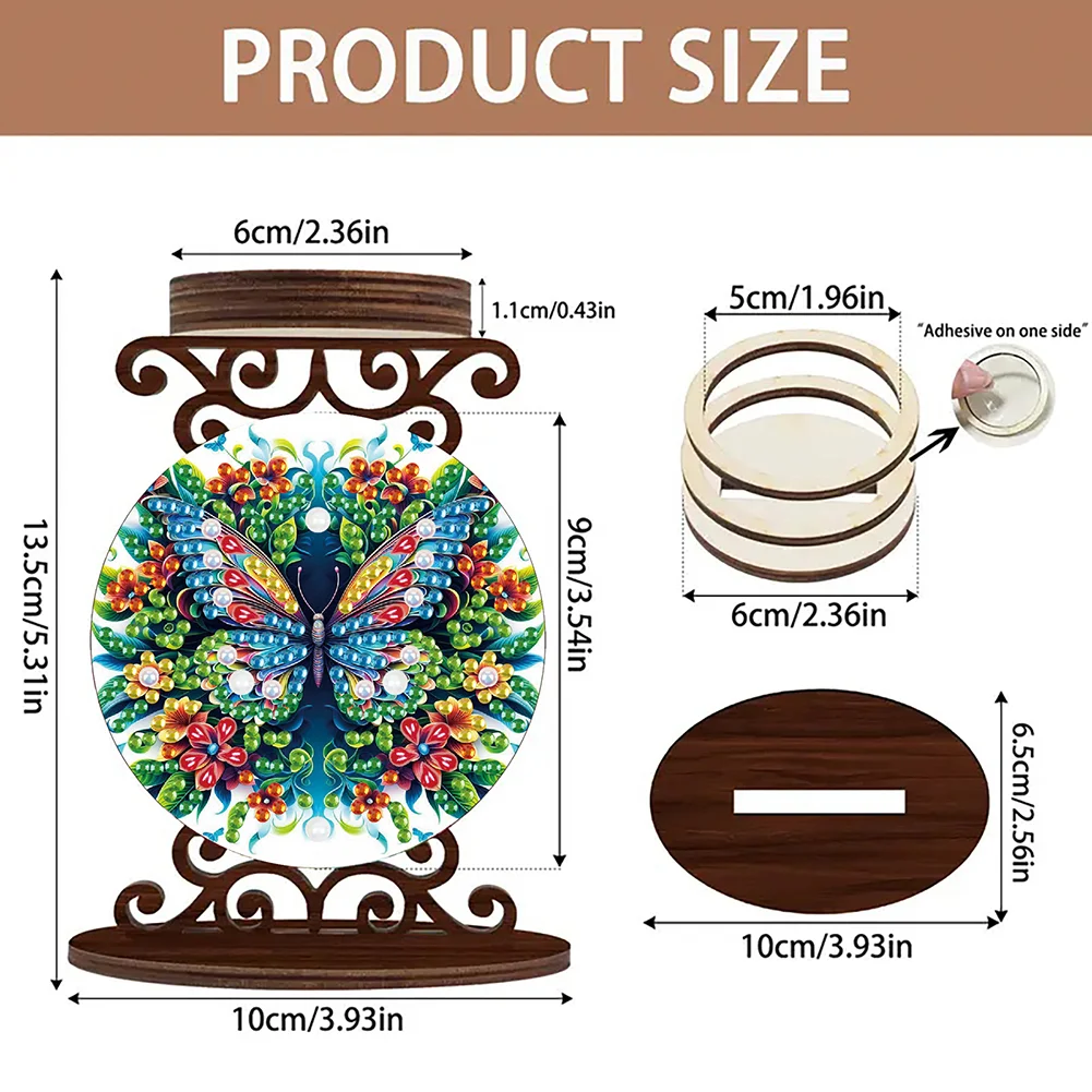 Wooden Diamond Painting Candle Holder Rhinestone Candlestick Decor (Butterfly)