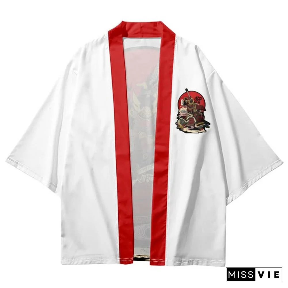 Vintage Cat Warriors Print Cardigan Kimono Outerwear