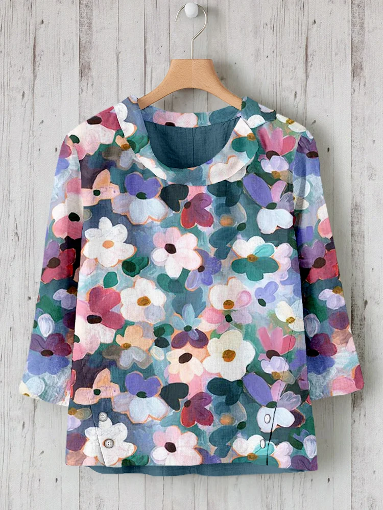 Colorful Flowers Botanical Art Linen Blend Cozy Shirt