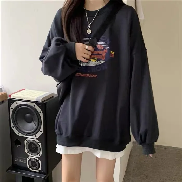 Uveng Uveng Fire Round Collar Hoodie Women Autumn 2023 New Korean Version Of The Cap Thin Coat Students Loose Clothes Women