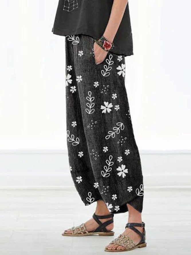 Plus Size Summer Printed Casual Cotton Pants
