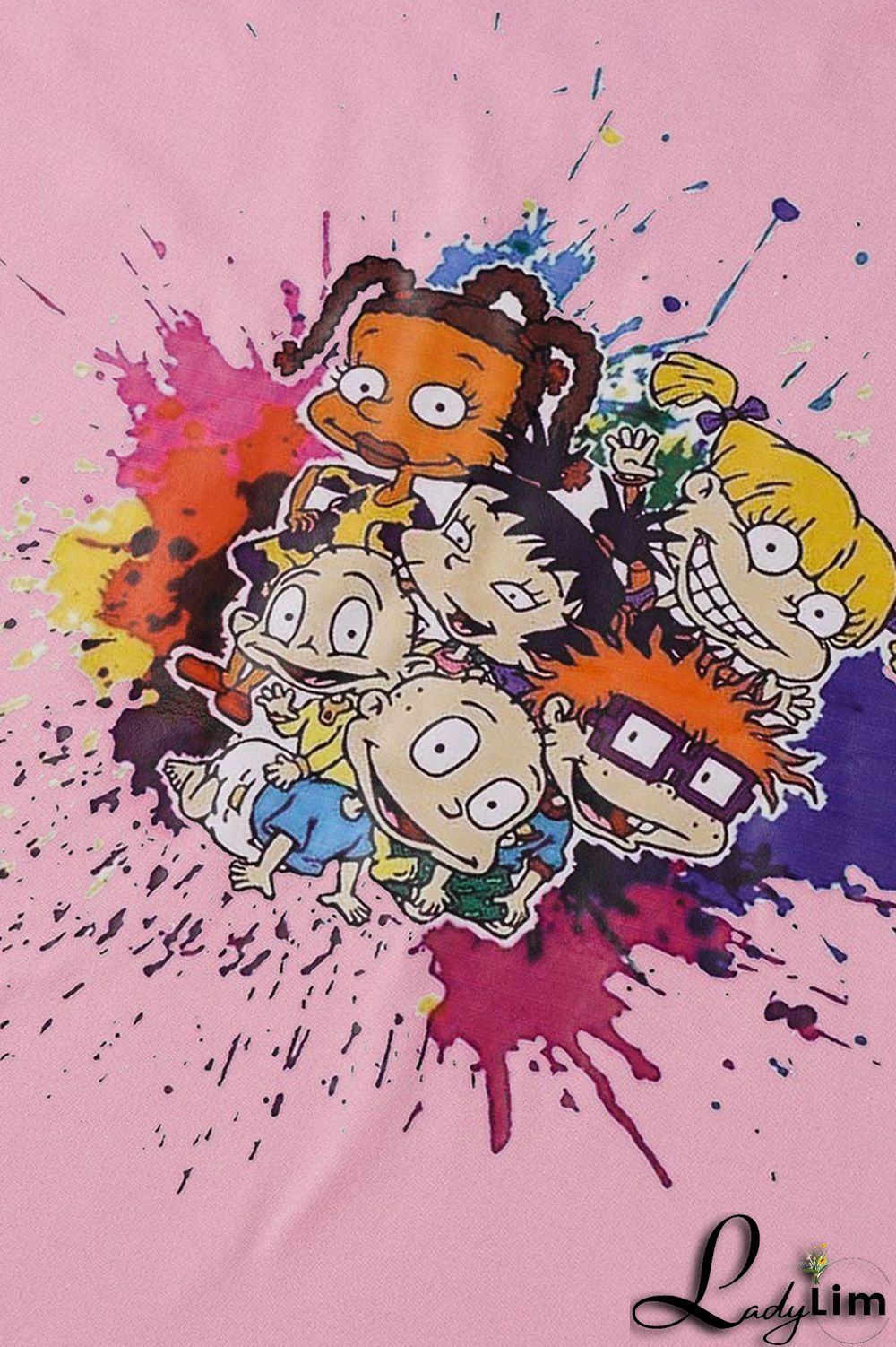 Pink Fashion Casual Cartoon Print Basic O Neck T-Shirts