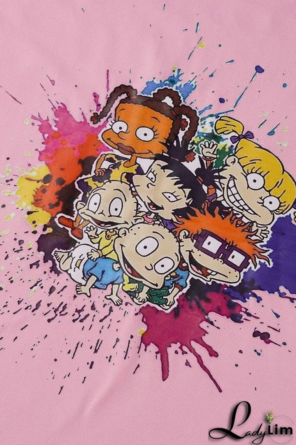 Pink Fashion Casual Cartoon Print Basic O Neck T-Shirts