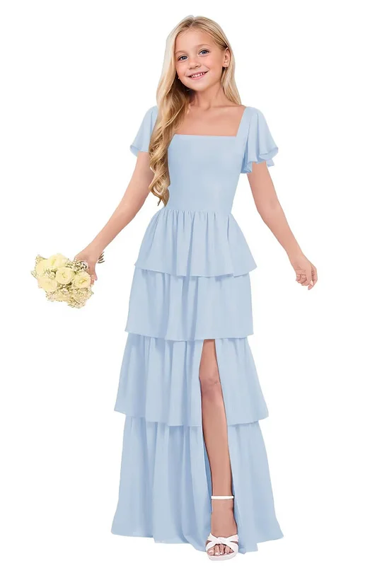 junior bridesmaid dresses with sleeves SHEIN Teen Girl V-neck Flounce Sleeve Dress junior bridesmaid dresses modest Wedtrend Women Dusty Blue Wrap