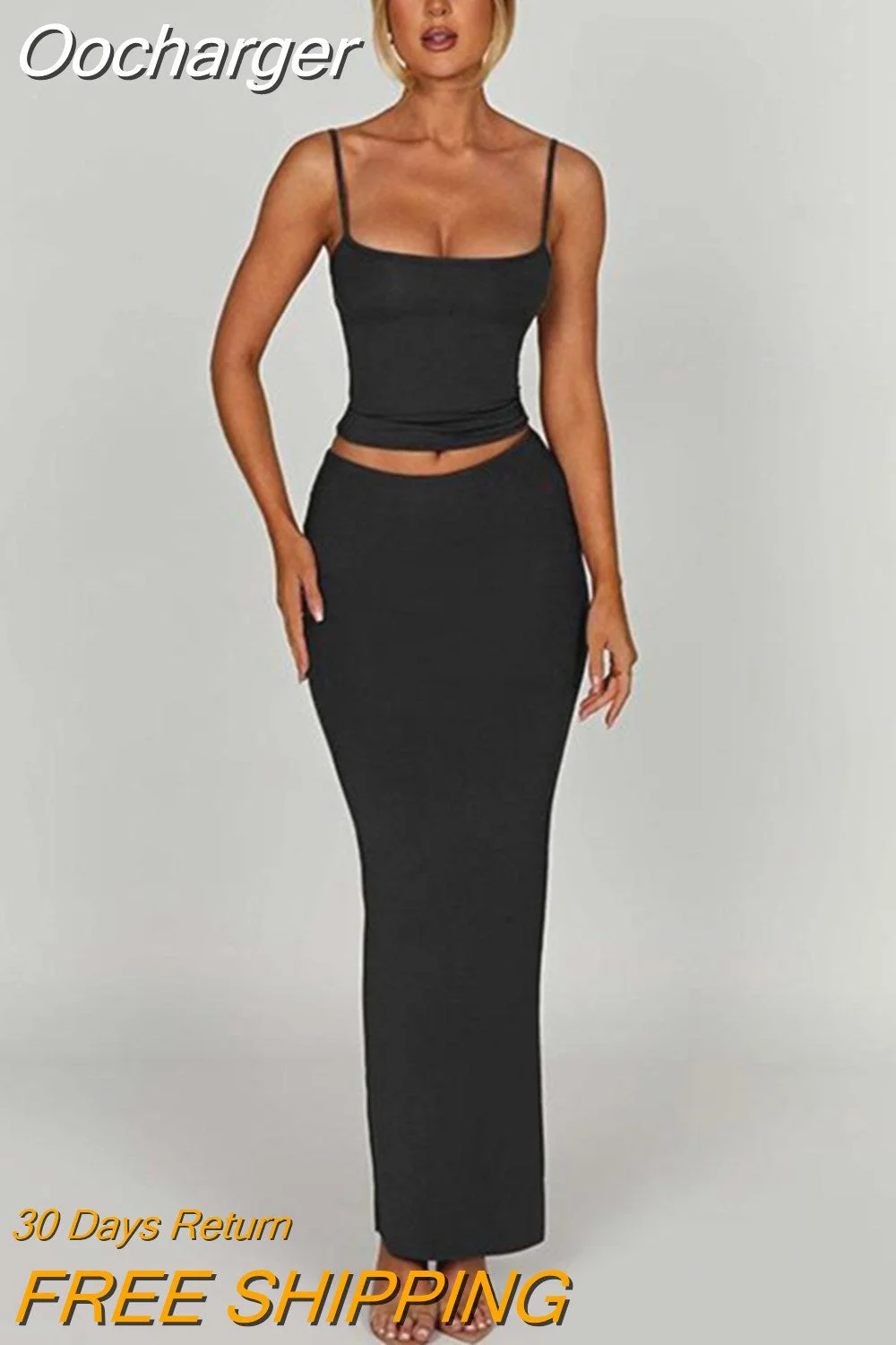 Oocharger Casual Skirt Set Women Backless Camis Top And Maxi Skirt Sets Female Fashion Bodycon Sexy Two Piece Sets 2023 New