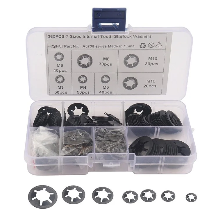 260pcs Assorted Internal Tooth Star Lock Washers Kit M3 M4 M5 M6 M8 M10 M12