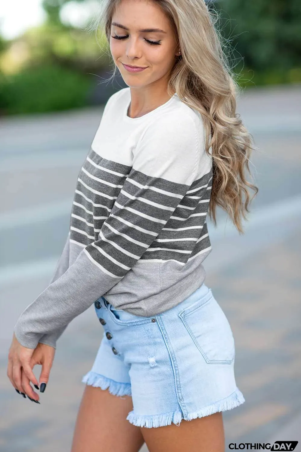Gray Striped Colorblock Sweater
