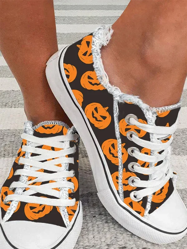 Pumpkin Print Frayed Sneakers