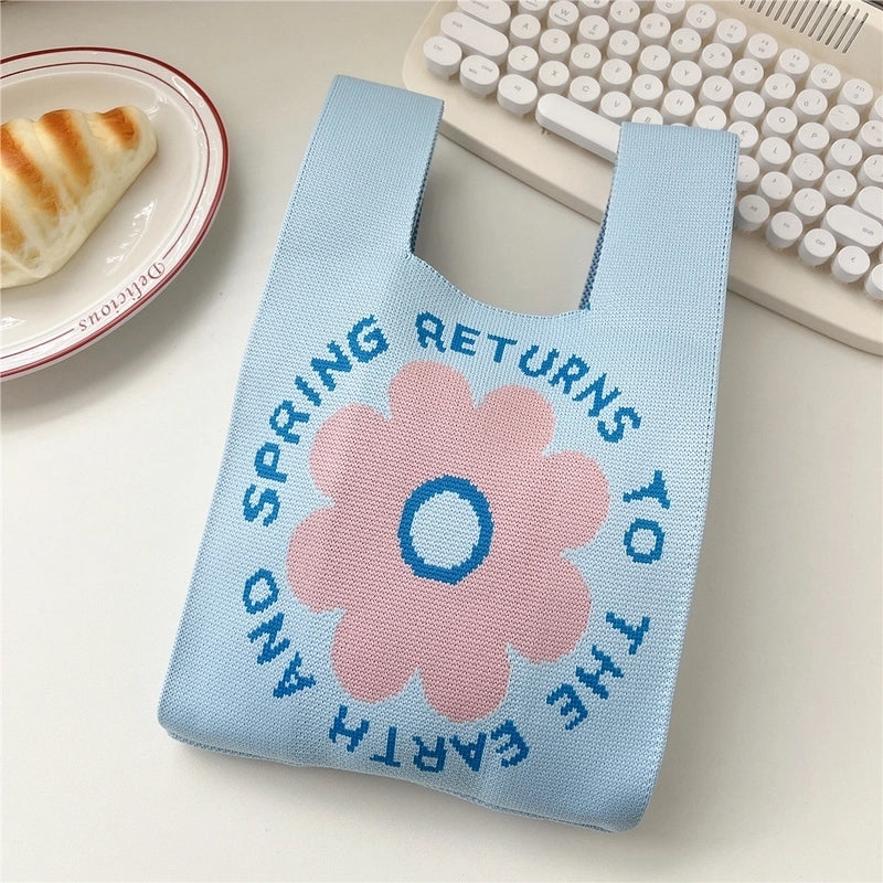 Women’s Small Knit Stripe Fruit Cute Basic Weave Open Bucket Bag