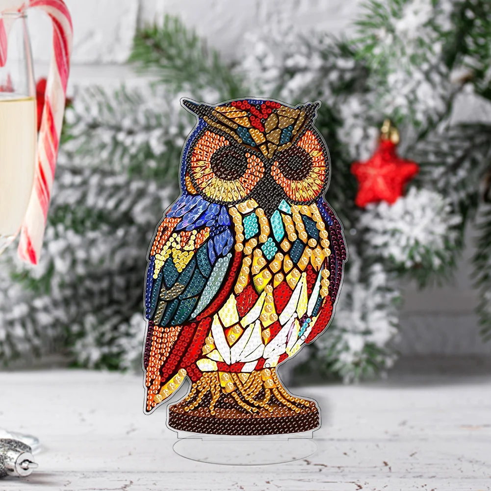 DIY Owl Acrylic Single-Sided Diamond Painting Desktop Decoration with Light for Office Desktop Decor