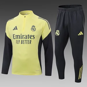 2025/2026 Real Madrid Half-Pull Training Suit Pale Yellow Football Shirt 1:1 Thai Quality Set