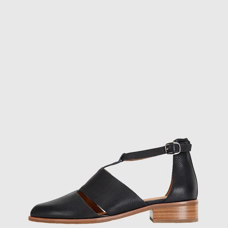 TAAFO Brown Women Pumps High Chunky Heels Pointed Toe Ankle T-strap Buckle Large Szie 14 16 Ladies Shoes