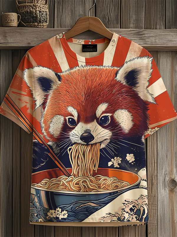 Men's Cute Raccoon Eating Ramen Japanese Art Print T-Shirt