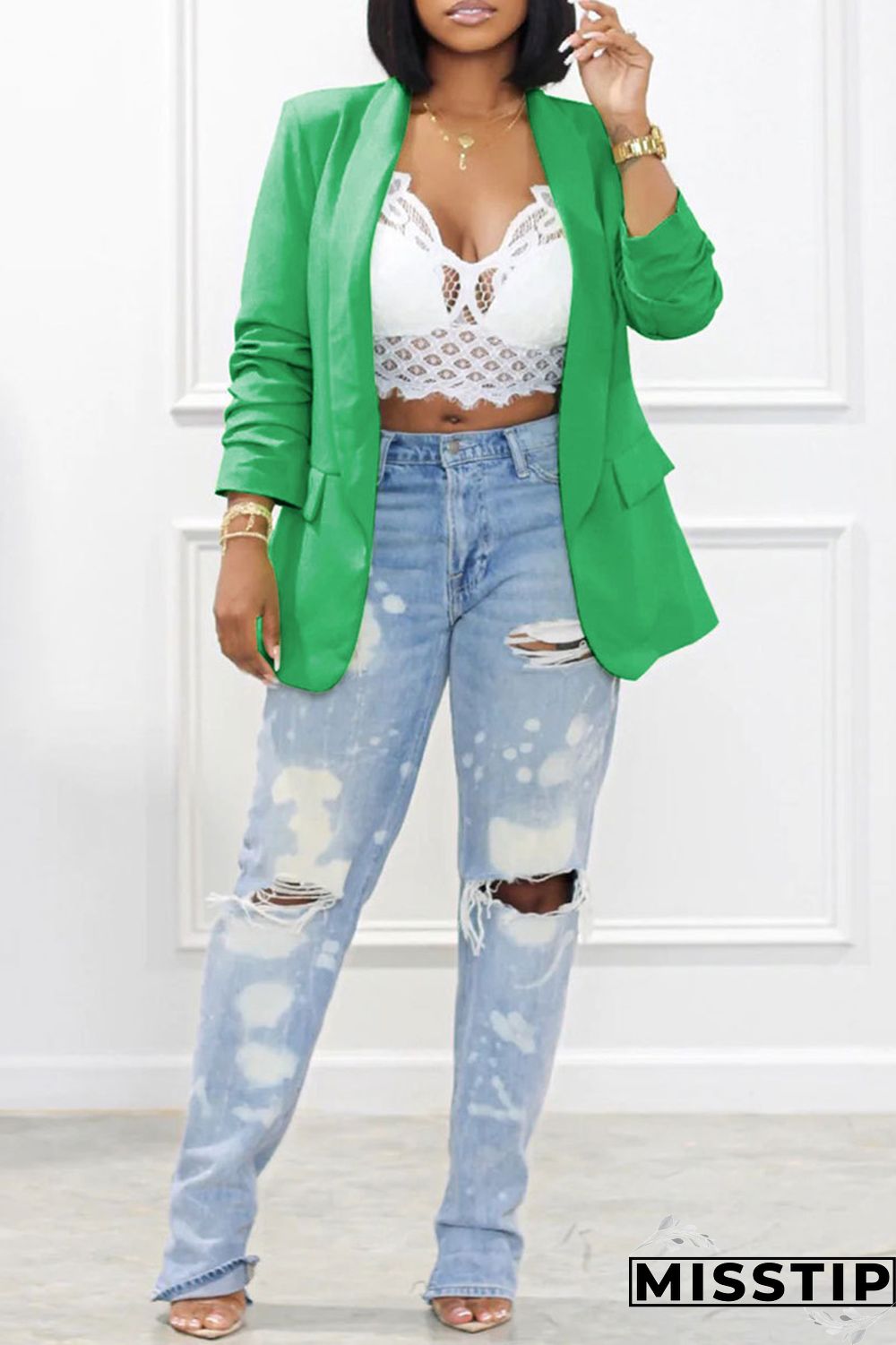 Black Fashion Casual Solid Patchwork Cardigan Turn-back Collar Outerwear