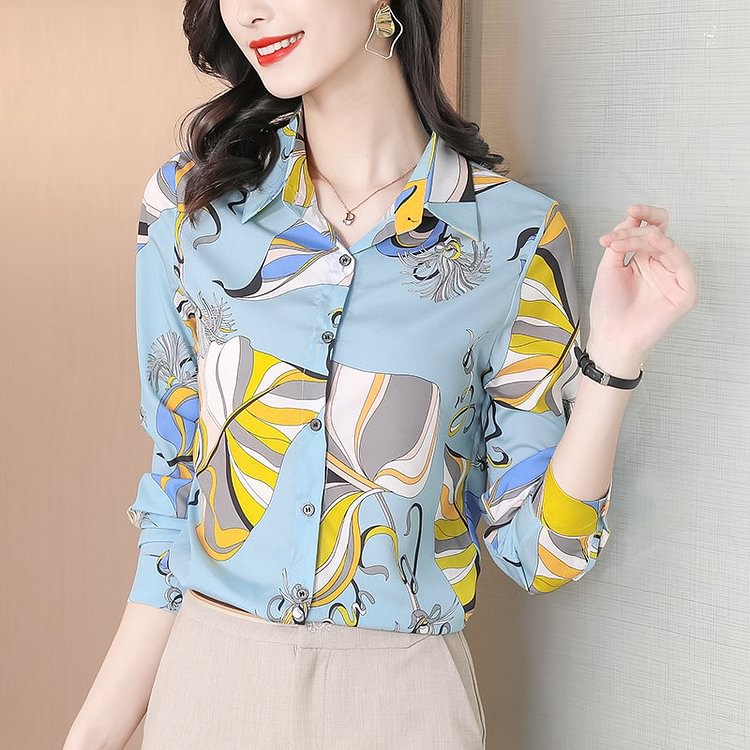 As Picture Casual Floral Printed Shirts & Tops