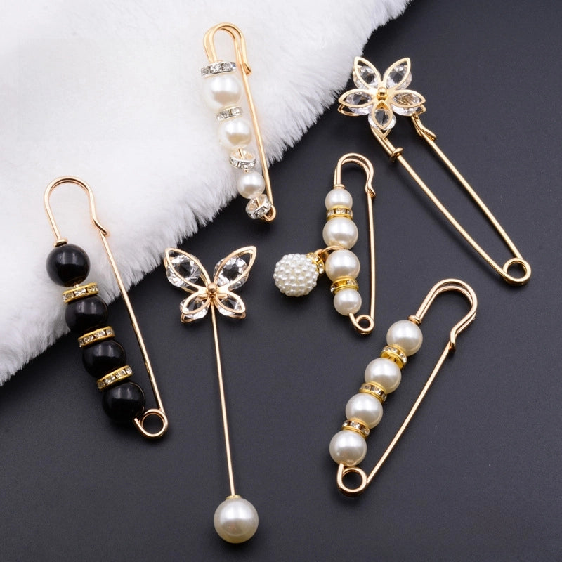 Anti-slip Pin Brooch Set Fixed Clothes Cardigan Silk Scarf Skirt Buckle One-word Pin Waist Change Small Artifact