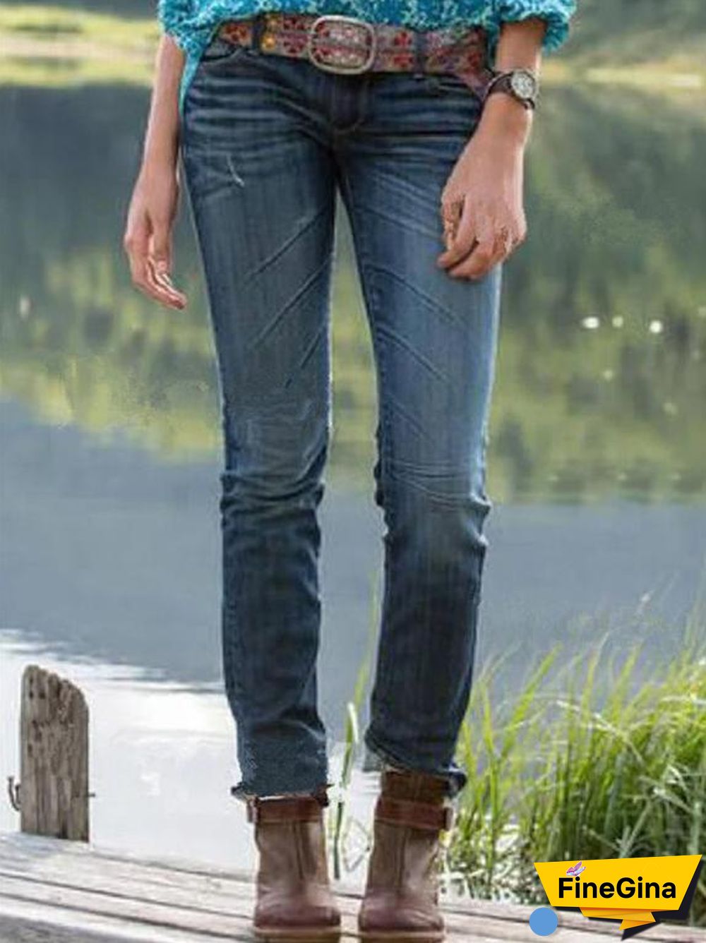 Dark Color Women Mid-Rise Slim Jeans