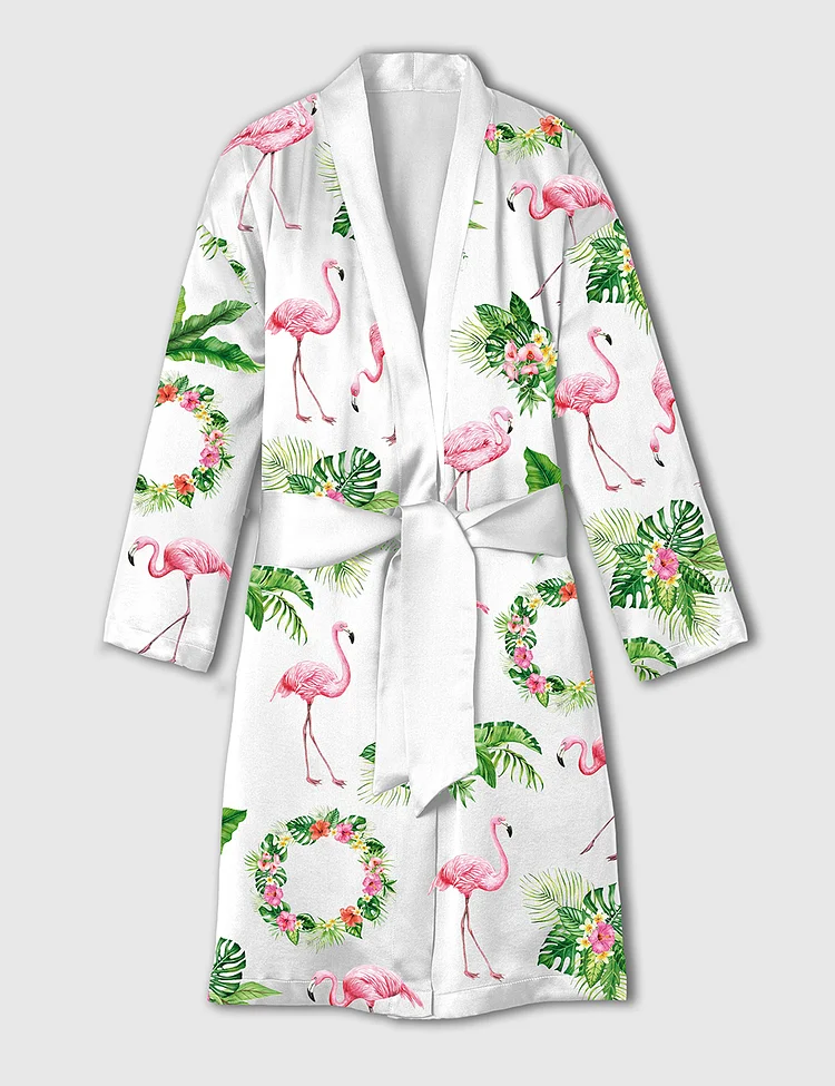 Women's Pink Flamingo Satin Bathrobe 