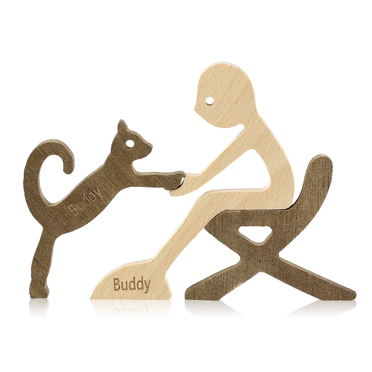 Personalized Wooden Family Statue Family Companion Cat Carving Decorations Craft Creative Gifts
