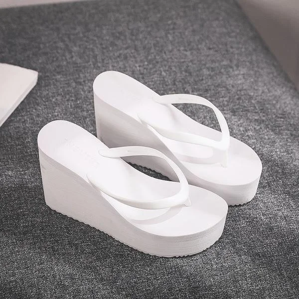 Yyvonne High-heeled Shoes Lady House Slippers Platform Slides Low on A Wedge Rubber Flip Flops Summer New Clogs Woman Candy Colors