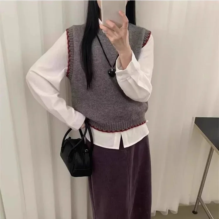 Athvotar Athvotar And Winter Women's New Korean Color Knitted Vest Folded Loose Sleeveless Tops Horse Clip Shoulder 2025