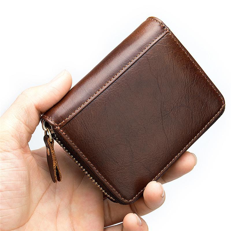 Mens Fashion Plain Vintage Zipper Wallets